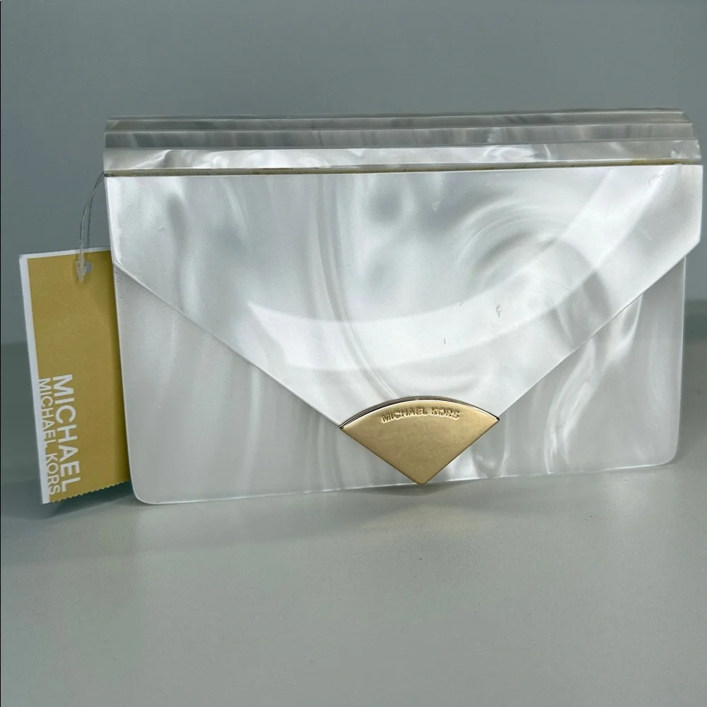 NWT MICHAEL Michael Kors Barbara Medium Envelope purse optic white - Picture 2 of 10